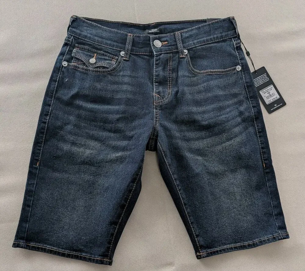 True Religion Ricky Relaxed Straight Denim Shorts Dark Wash Mens 30 NWT Skater